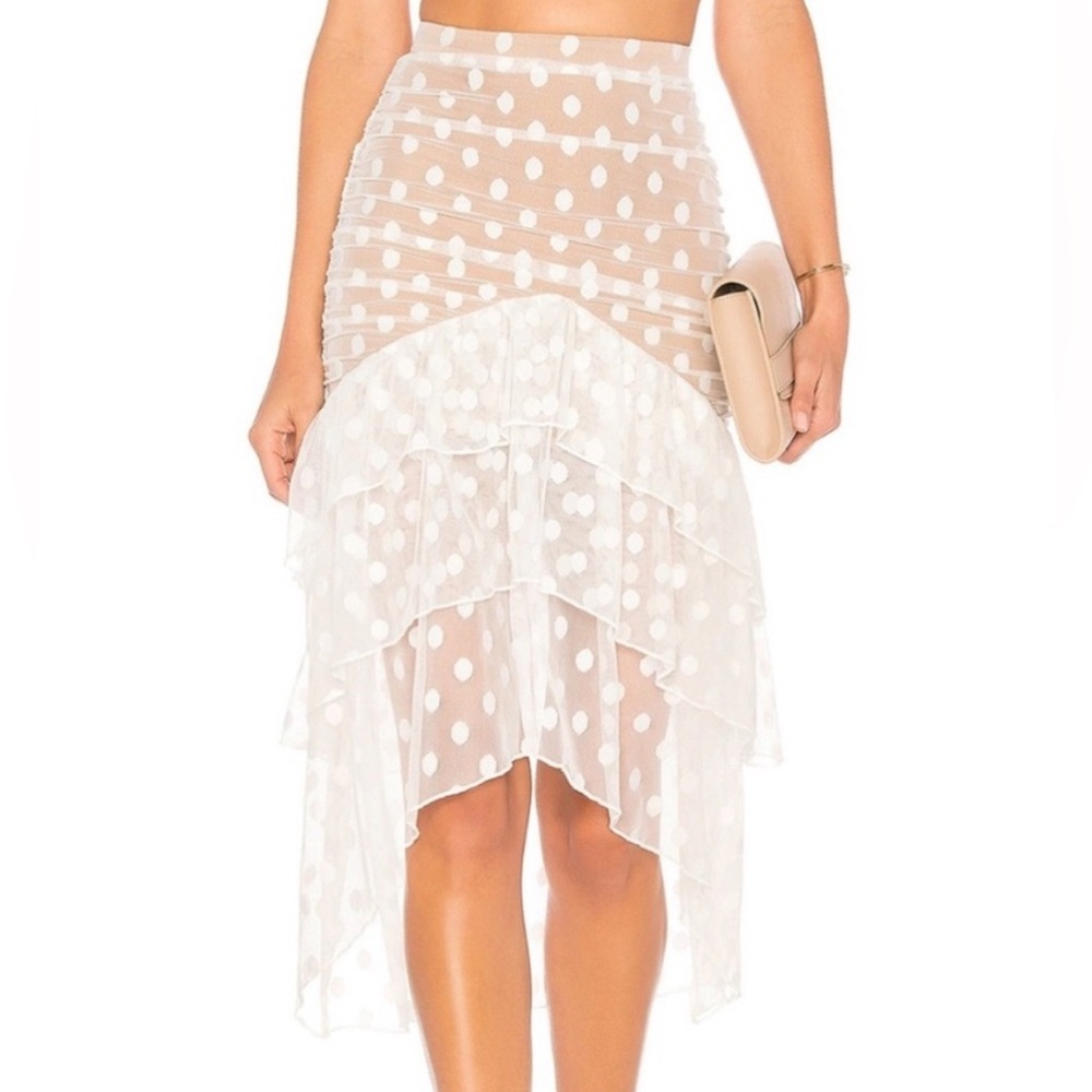 MAJORELLE White Polka Dot Layered Pencil Skirt
